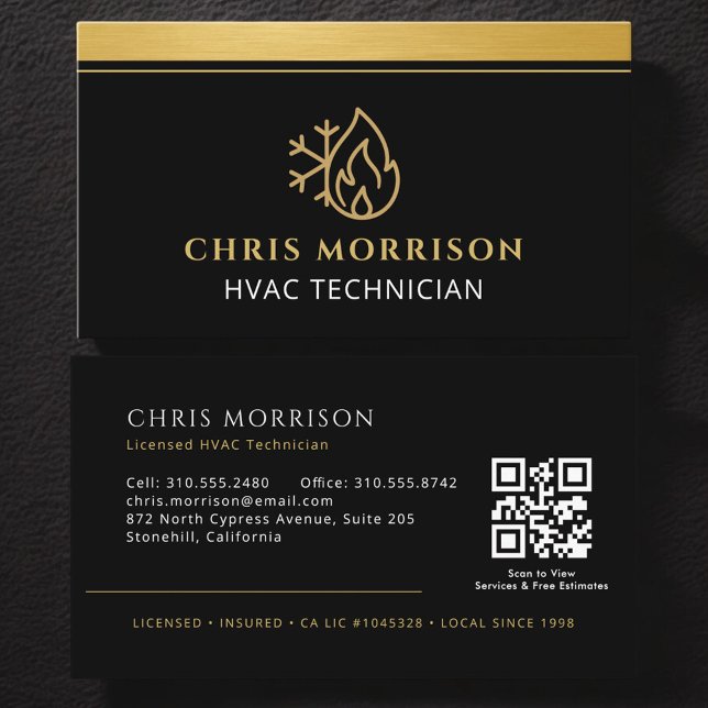 Cartão De Visita HVAC Company Technician QR Code (Criador carregado)