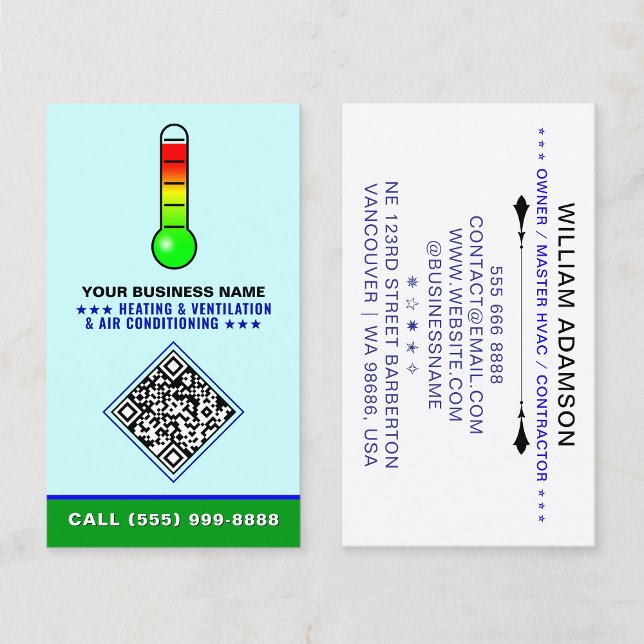 Cartão De Visita HVAC Logo & QR Code | Heating & Air Conditioning (qrcode Professional HVAC logo, QR code business cards, Heating and cooling branding)
