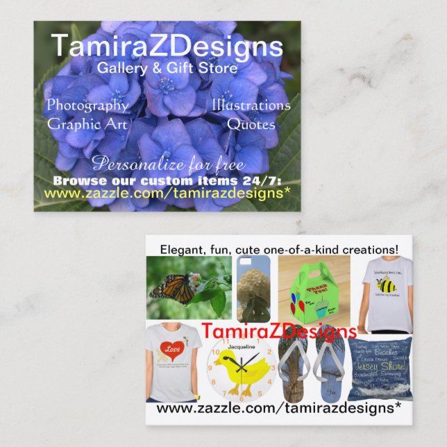 Cartão de Visita Hydrangea Azul TamiraZDesigns (Frente/Verso)