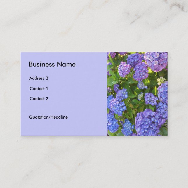 Cartão De Visita Hydrangeas Azul e Roxo (Frente)
