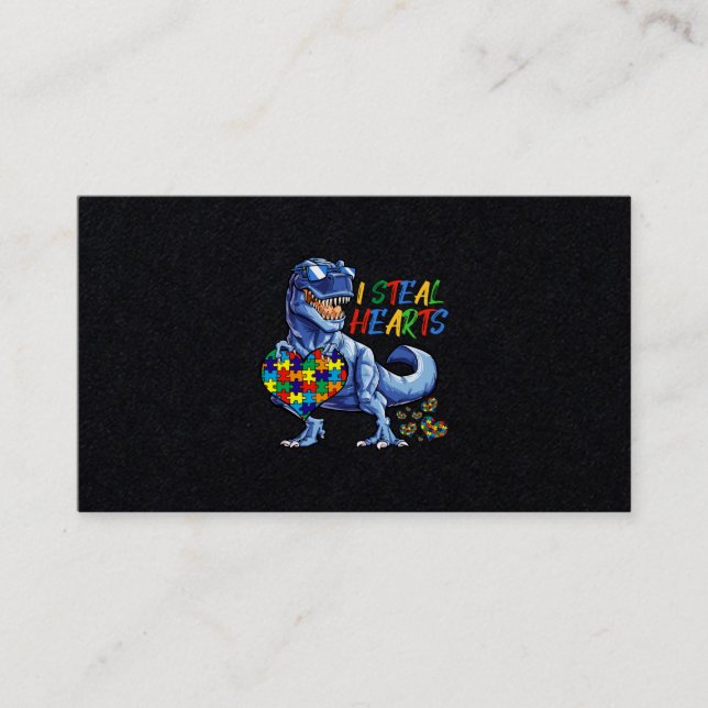 Cartão De Visita I Steal Hearts Puzzle Autism Awareness Dinosaurs (Frente)