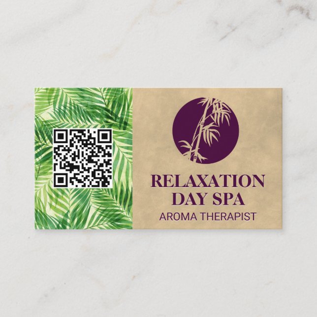 Cartão De Visita Ícone Bamboo | Palm Leaf | Código QR (Frente)