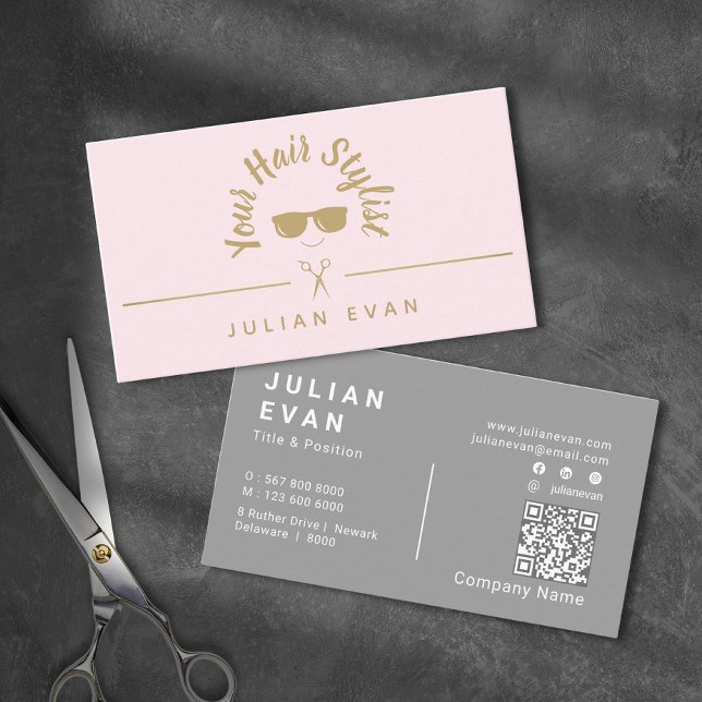 Cartão De Visita Ícone Chic Moderno - Espelho Rosa e Dourado (Modern Chic Icon Blush Pink & Gold Hair Stylist Business Card)