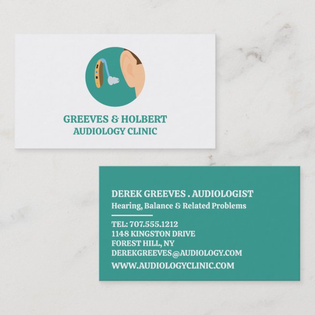 Cartão De Visita Ícone de Audiologia, Audiologista, Clínica Audioló (Frente/Verso)