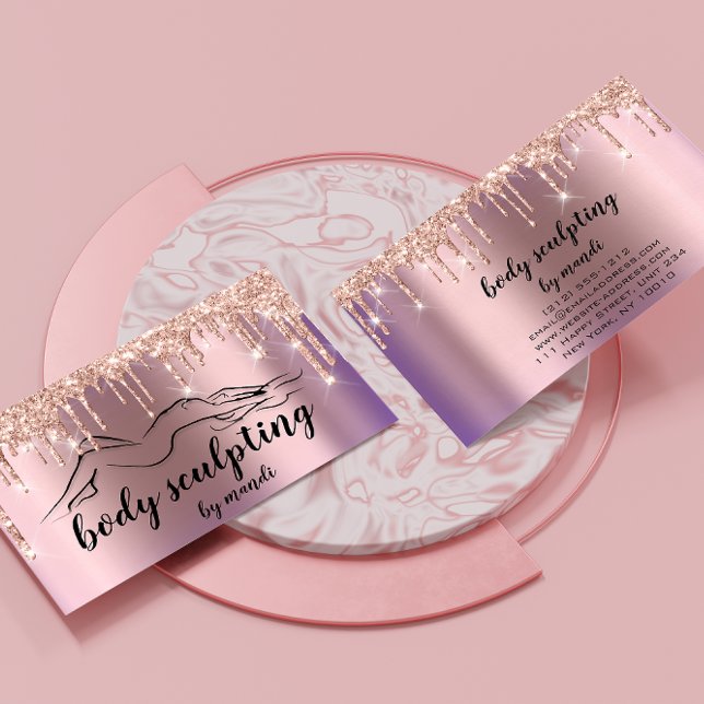 Cartão De Visita Ícone de Beleza de Agrupamento de Corpo Glitter Dr (Body Sclupting Beauty Logo Glitter Drips Eggplant Business Card)