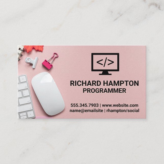 Cartão De Visita Ícone de codificação | Fundo do Espaço de Escritór (Frente)