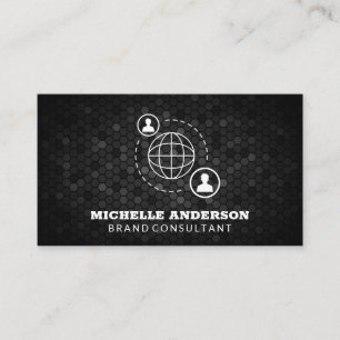 Cartão De Visita Ícone de Comunicação de rede   Preto Geométrico