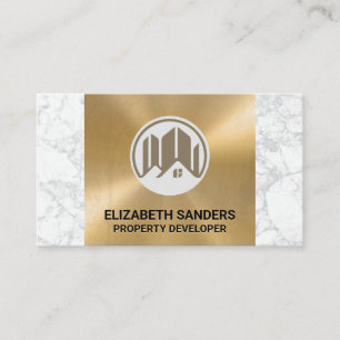 Cartão De Visita Ícone de Construção e Início  Dourado mármore