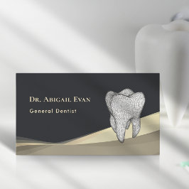 Cartão De Visita Ícone de Dente 3D Preto e Dourado Profissional Den
