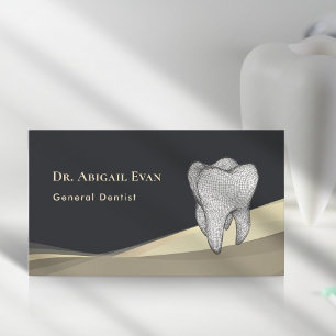 Cartão De Visita Ícone de Dente 3D Preto e Dourado Profissional Den