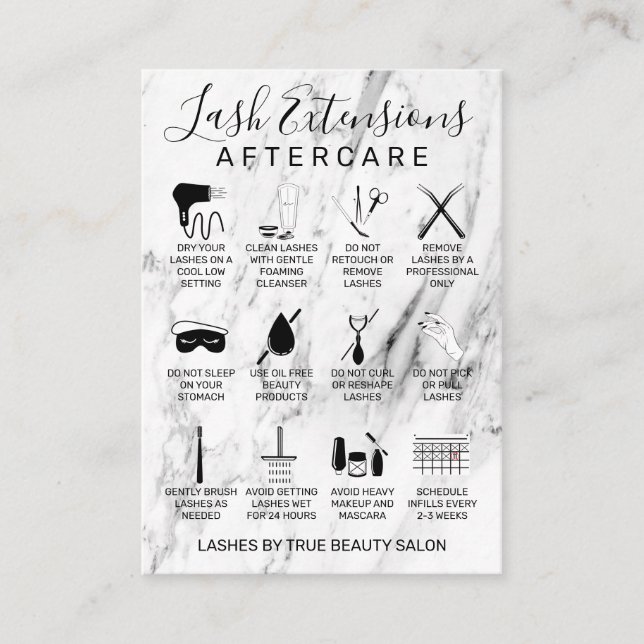 Cartão De Visita Ícone de Expressões Lash Pretas Brancas do Marble (Frente)