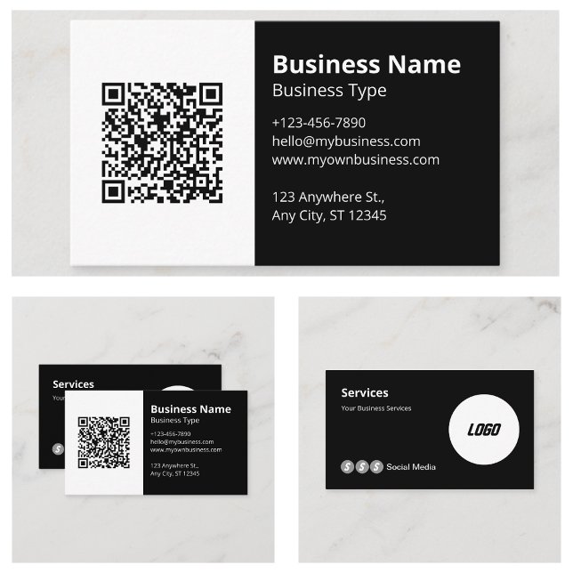 Cartão De Visita Ícone de QR Code Scannable Logo Site Mídia Social (Logo Scannable QR Code Website Social Media Icon Business Cards)
