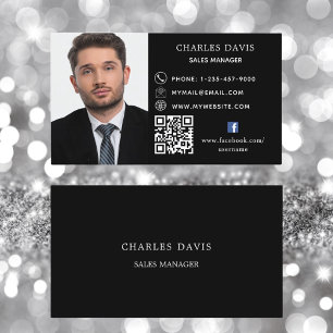 Cartão De Visita Ícone do facebook de foto de código QR branco pret