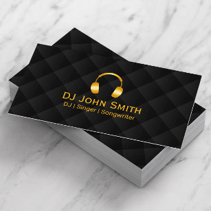 Cartão De Visita Ícone Fones de ouvido DJ Luxury Preto e Dourado