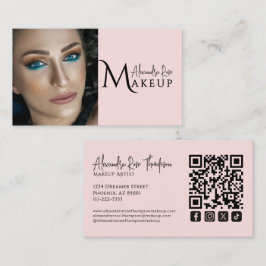 Cartão De Visita Ícone Social Código Qr Artista de Maquiagem Rosa B