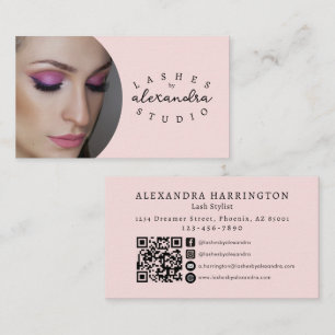Cartão De Visita Ícone Social Código Qr Foto Script Preto Rosa Cora
