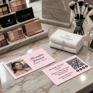 Cartão De Visita Ícone Social Código QR Script Rosa Bege Foto Maqui
