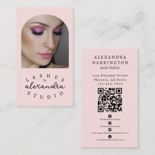 Cartão De Visita Ícone Social de Código Qr de Foto em Script Rosa B
