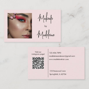 Cartão De Visita Ícone Social de QR Code de Foto de Maquiagem em Ro