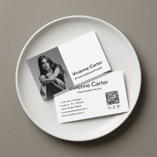 Cartão De Visita Ícone Social Moderno Preto e Branco Código QR Foto