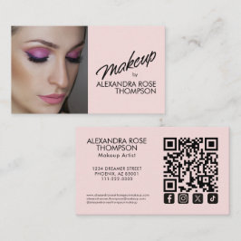 Cartão De Visita Ícone Social Qr Code Artista de Maquiagem Rosa Beg