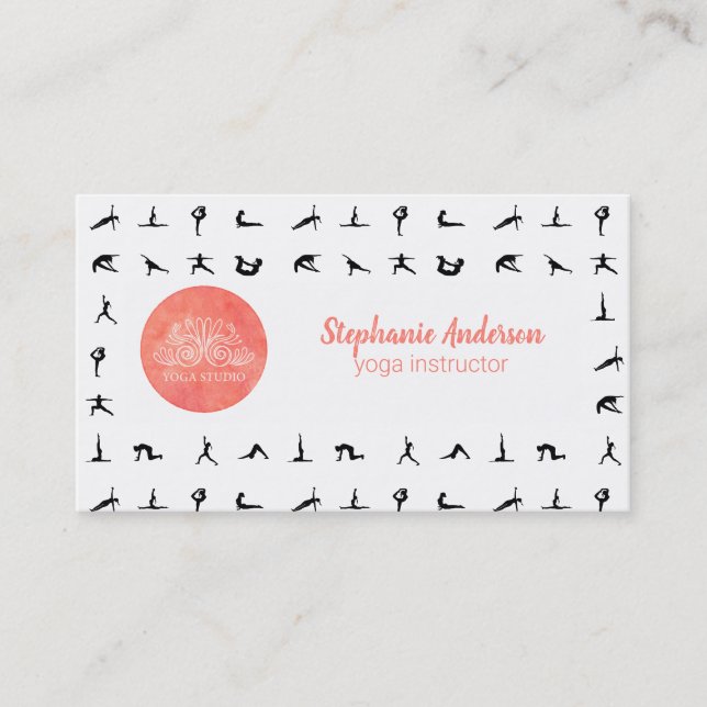 Cartão De Visita Ícone Yoga | Aquarela | Yoga Poses (Frente)