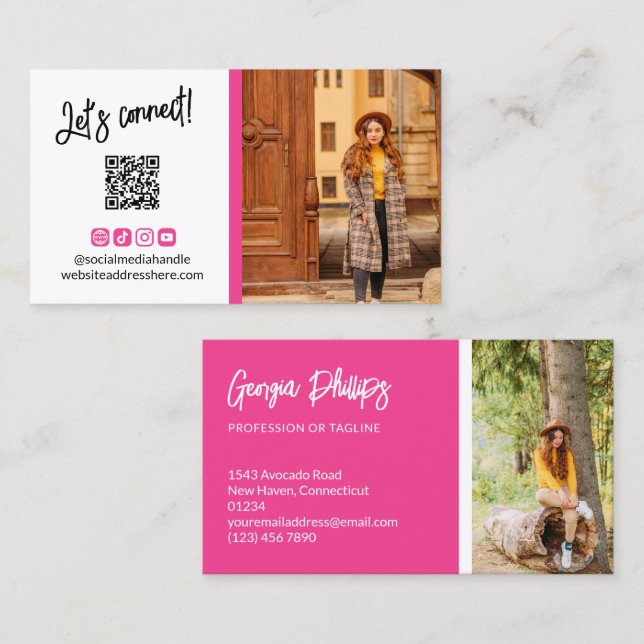 Cartão De Visita Ícones da mídia social francesa Fúchsia Foto do có (Frente/Verso)