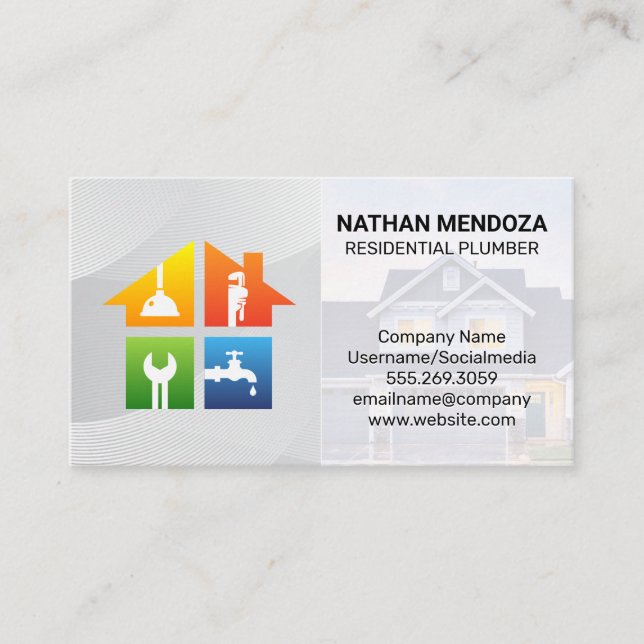 Cartão De Visita Ícones das Ferramentas de Canalização | Contratant (Frente)