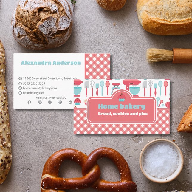 Cartão De Visita Ícones das mídias sociais padrão para panificação  (Bakery Baking Utensils Pattern Social Media Icons Business Card)