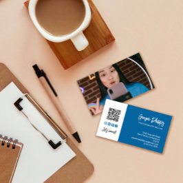 Cartão De Visita Ícones de Foto de Código QR Azul Cobalto Ícones de