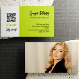Cartão De Visita Ícones de foto de código QR do verde limão para mí