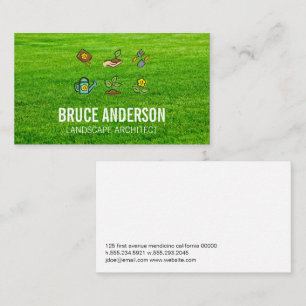 Cartão De Visita Ícones de jardinagem   Fundo de apoio para a erva 