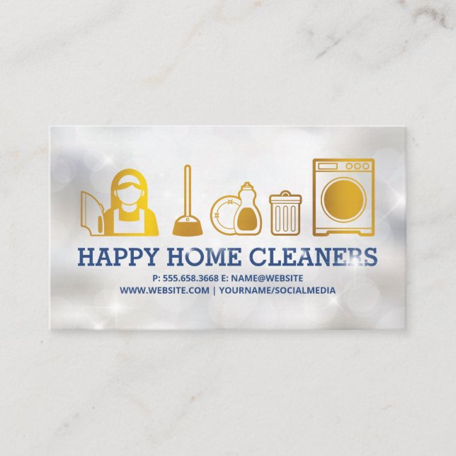 Cartão De Visita Ícones de limpeza de casa | Faíscas (Frente)