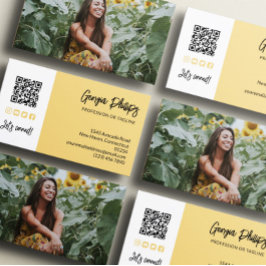 Cartão De Visita Ícones de Mídia Social de Código QR de Foto Amarel