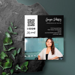 Cartão De Visita Ícones de mídia social de fotos com código QR bran