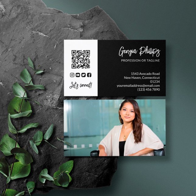 Cartão De Visita Ícones de mídia social de fotos com código QR bran (Criador carregado)