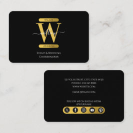 Cartão De Visita Ícones de mídia social Elegante, preto e Dourado M