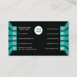 Cartão De Visita Ícones de mídia social verde teal moderno minimali