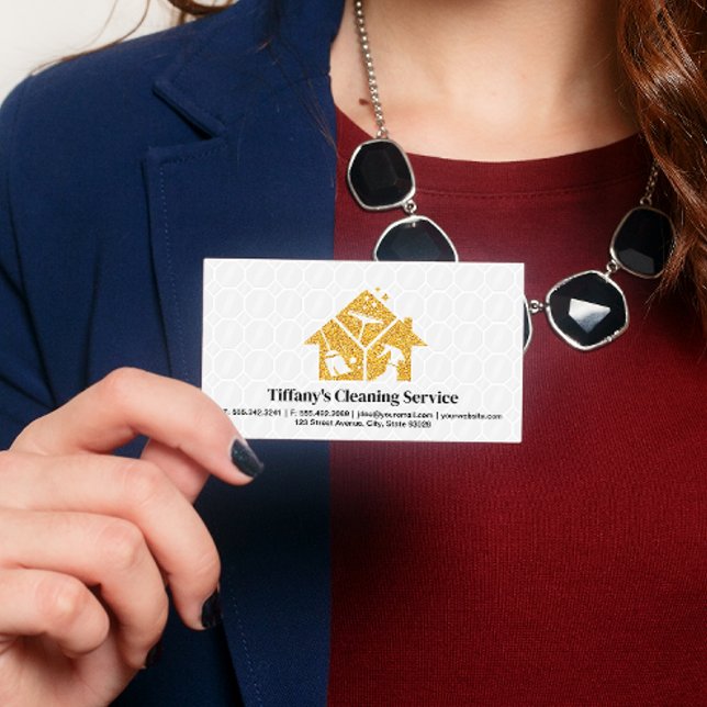 Cartão De Visita Ícones Dourados de limpeza da lente | Serviços Mai (Criador carregado)