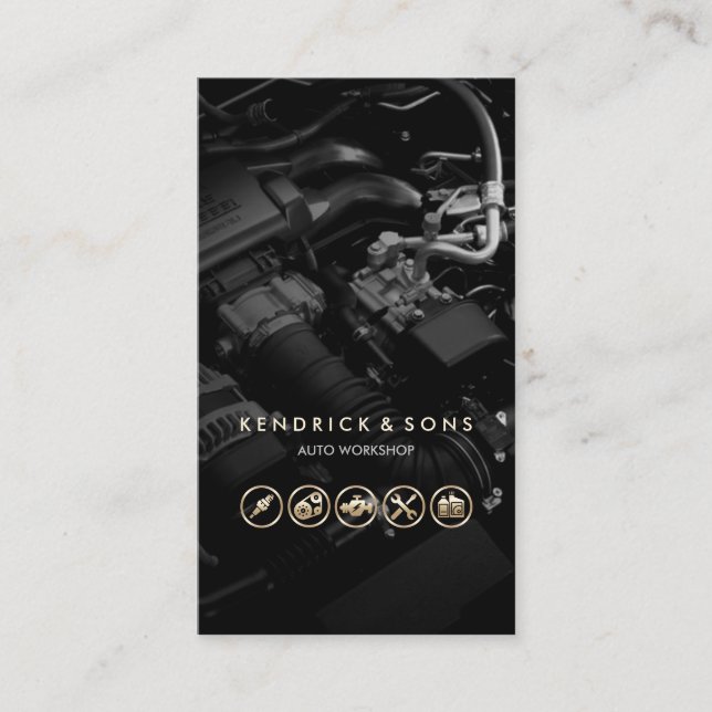 Cartão De Visita Ícones Dourados de reparo de automóveis mecânicos  (Frente)