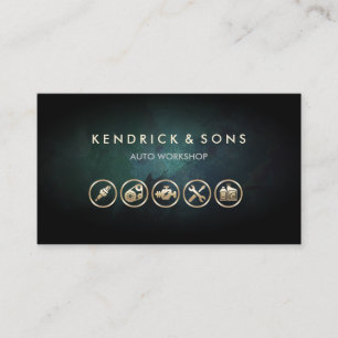 Cartão De Visita Ícones Dourados de reparo mecânico de carro do wor
