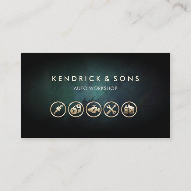Cartão De Visita Ícones Dourados de reparo mecânico de carro do wor (Frente)