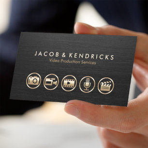 Cartão De Visita Ícones Dourados de serviços de produção de ví