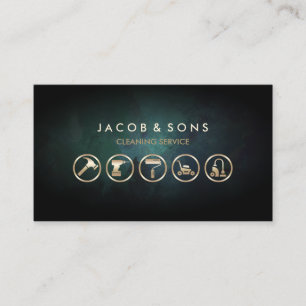 Cartão De Visita Ícones Dourados do Serviço de Limpeza