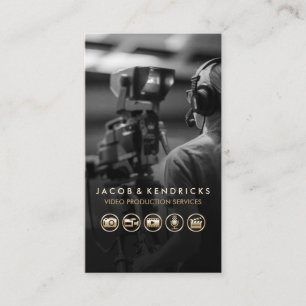 Cartão De Visita Ícones Dourados dos serviços de produção de vídeo 