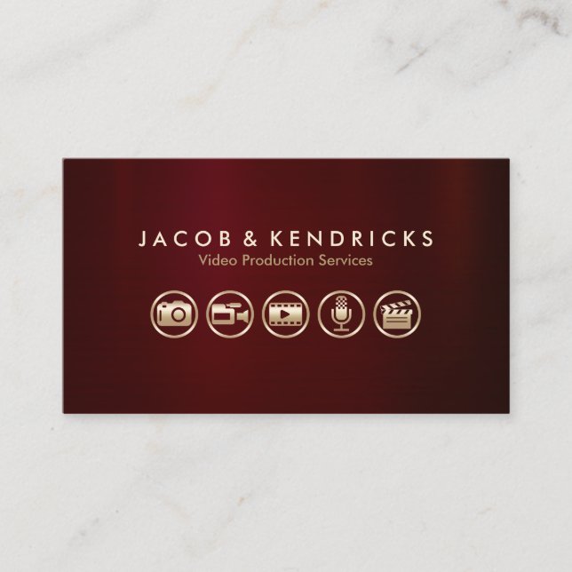 Cartão De Visita Ícones Dourados dos serviços de produção de vídeo  (Frente)