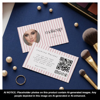 Cartão De Visita Ícones Sociais Código QR Foto Faixa Rosa Blush MUA