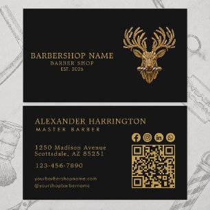 Cartão De Visita Ícones Sociais Código Qr Master Barbearia Gold Sta
