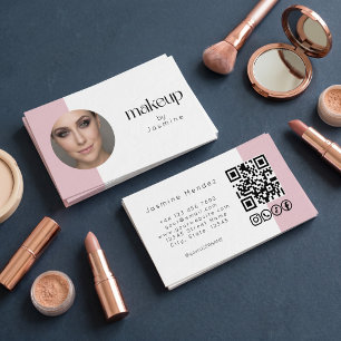 Cartão De Visita Ícones Sociais Código QR Rosa Bege Branco Foto MUA