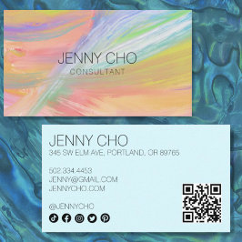 Cartão De Visita Ícones sociais do código QR de pintura do Rainbow 